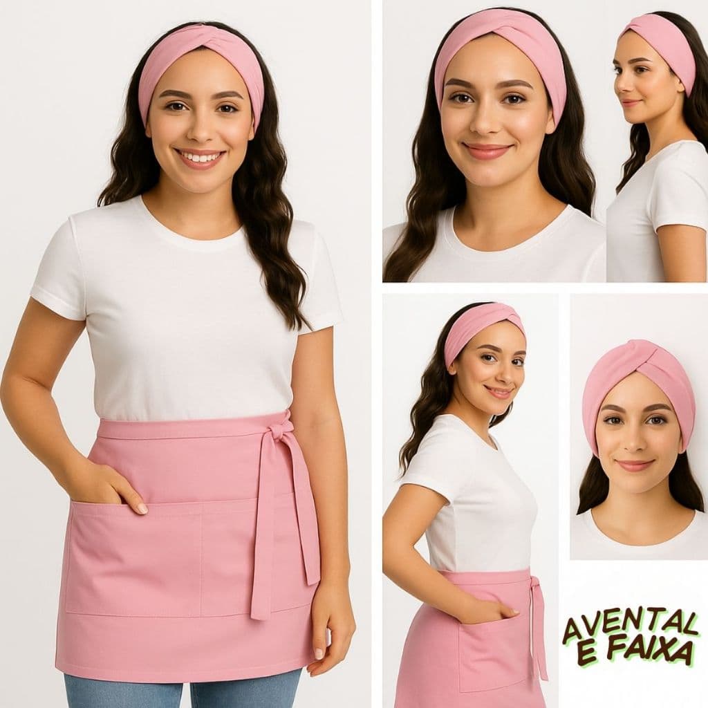 Avental de Cintura e Faixa de Cabelo Chef Confeitaria e Cozinha