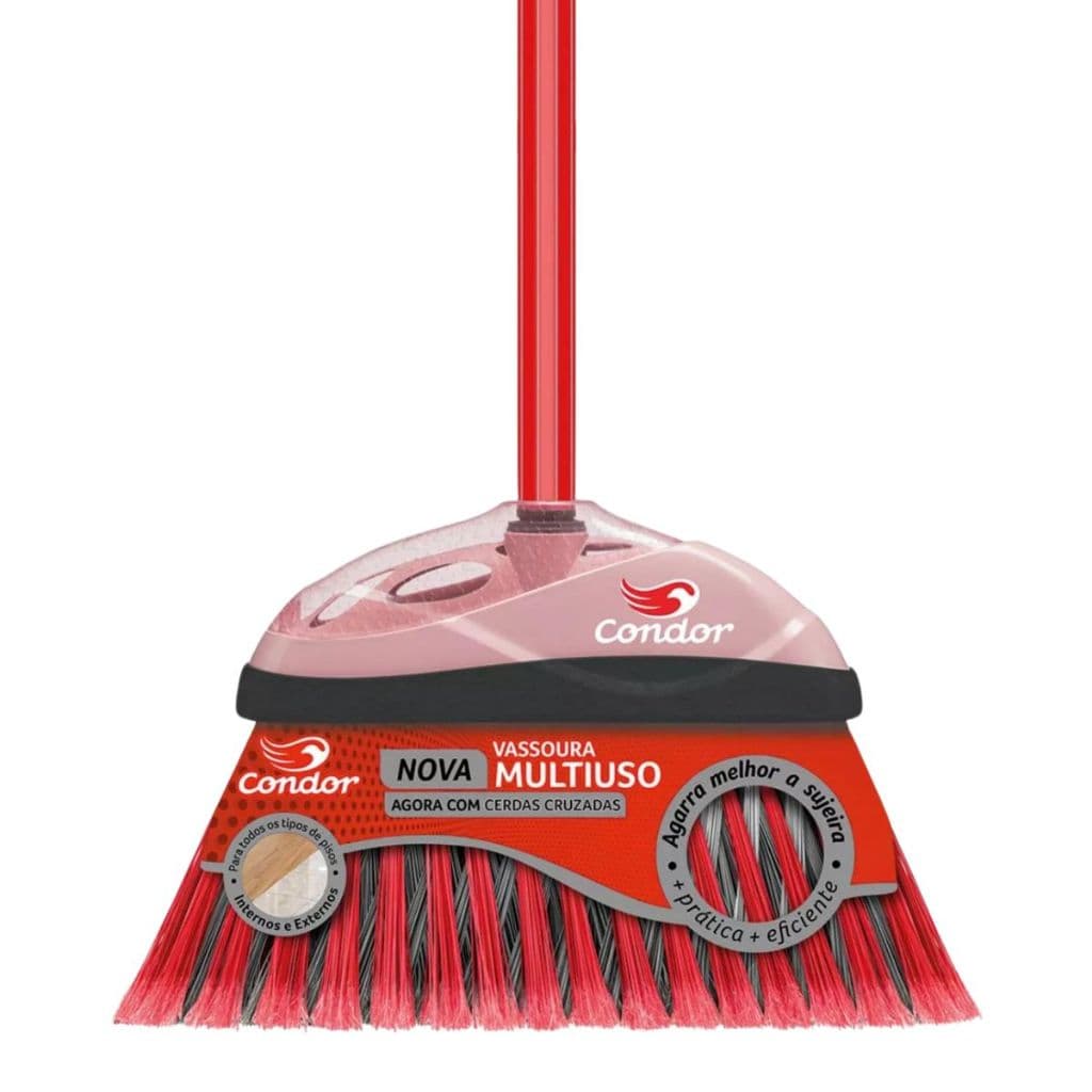 Vassoura Multiuso Varre Fácil Com Cabo Cerdas Cruzadas Agarra Melhor A Sujeira Condor
