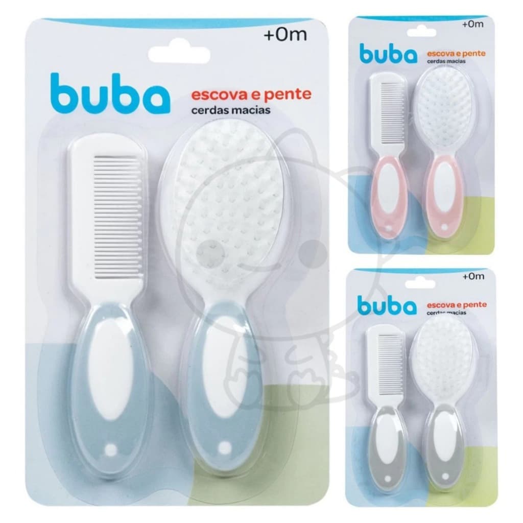 Kit Escova E Pente Cerdas Macias Buba Para Bebê Original Buba Cuidado Pente para cabelo