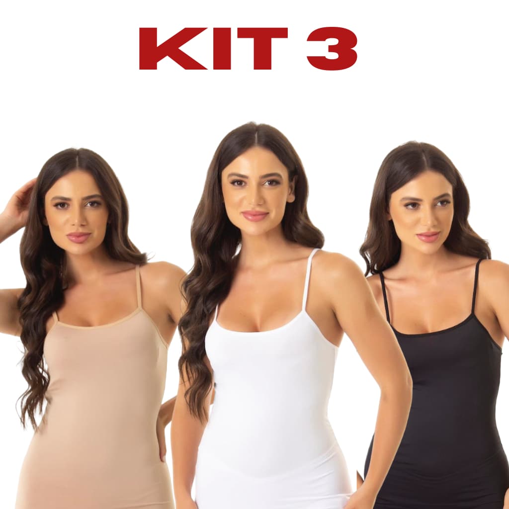 Kit 3 Blusa Regata Básica Feminina Segunda Pele Microfibra Modeladora Anágua Alcinha Regatinha