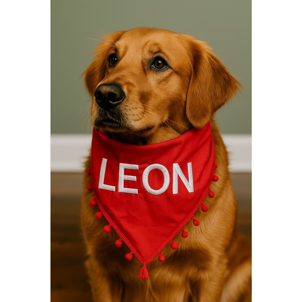 bandana pet personalizada com o nome do pet bordado + pompom para pet shop, banho e tosa, cachorro
