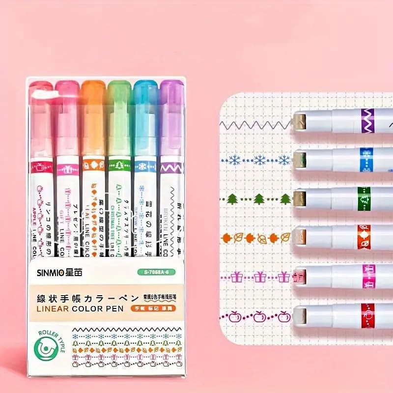 Caneta de Carimbo Roller, Contorno Floral, Curvas,Rolo, Linha de Onda Macadora