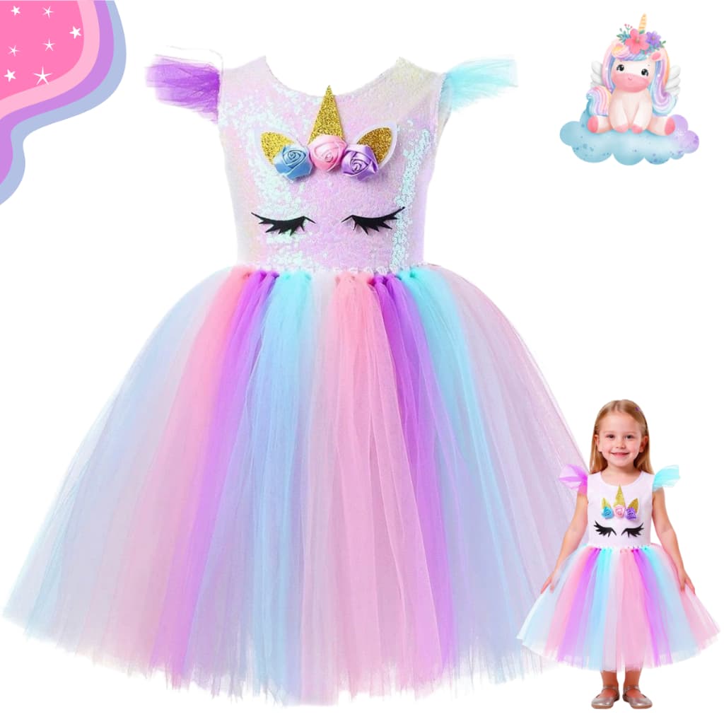 Vestido Fantasia Infantil Princesa Estilo Unicornio Carnaval Festas SEM TIARA
