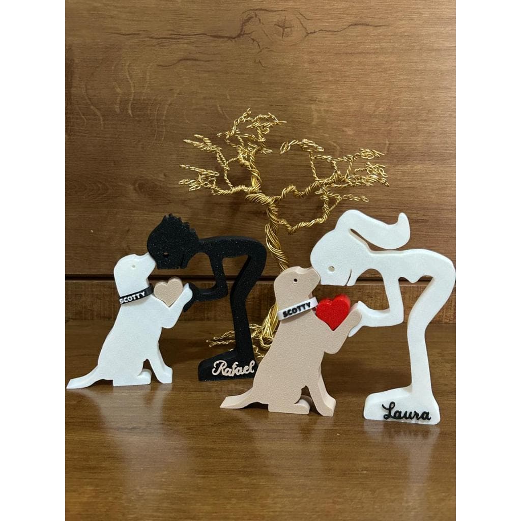 Escultura Personalizada com nome Menina / Menino com Cachorro - Humano e cão - Decoração de Amor Pet