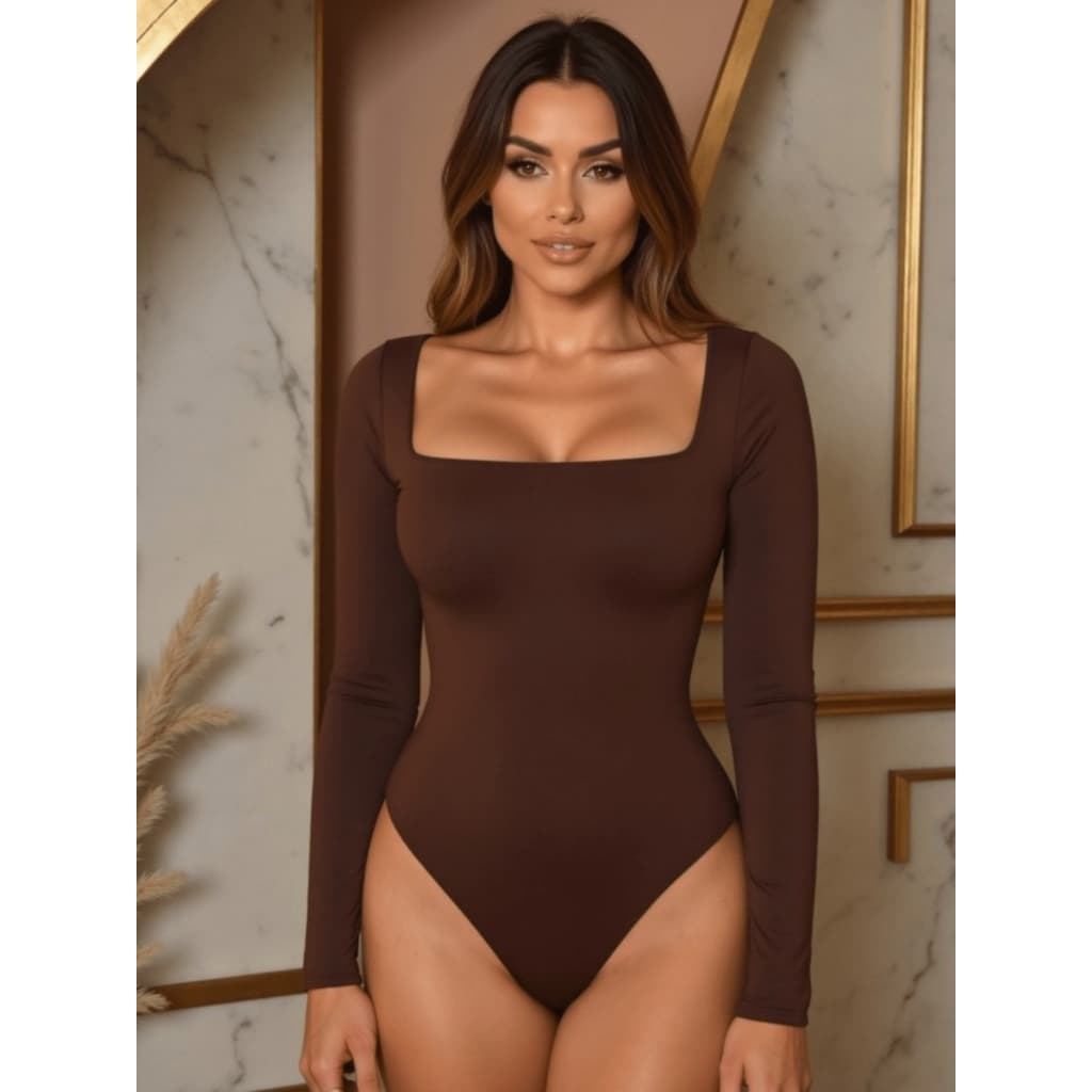 Body Manga Longa Decote Quadrado Suplex Liso Collant