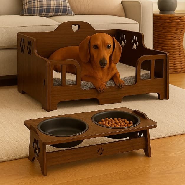 Kit Caminha Pet mais Comedouro Para Cães e Gatos com MDF de 3mm