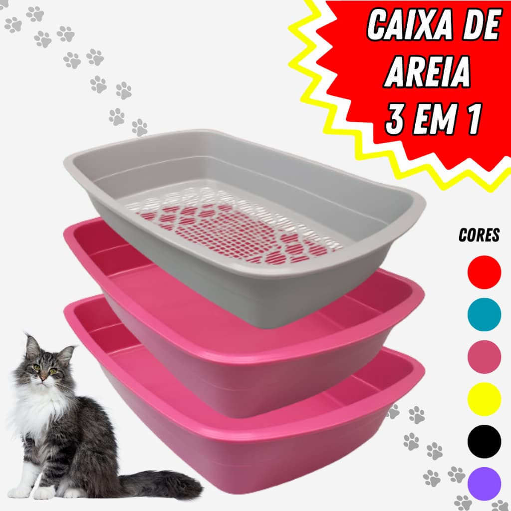 Caixa de Areia Para Gatos Banheira Higiênica Furba 3 Peças Com Bandeja Sanitária e Peneira