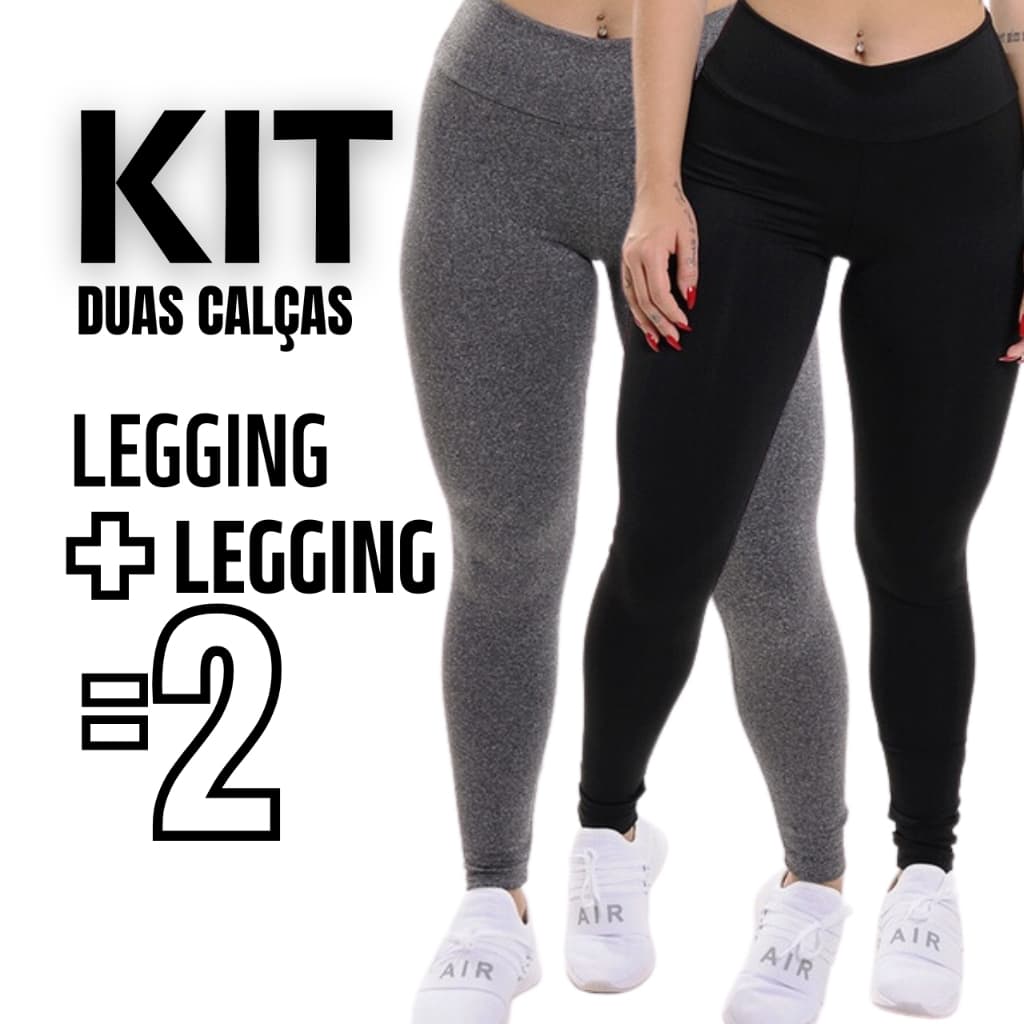 Kit 2 Calças Legging Cintura Alta Leg Suplex Grossa Academia Levanta Bumbum Zero Transparência