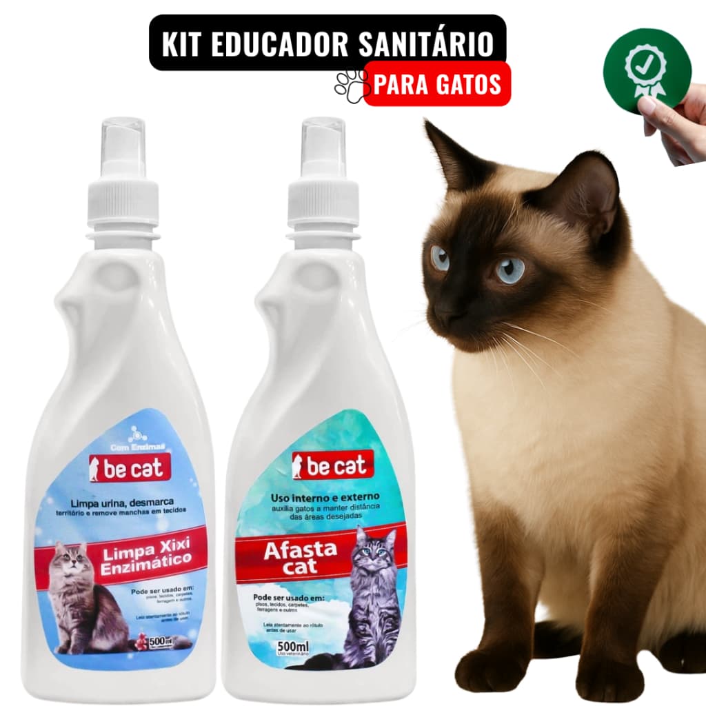 Kit Educador Sanitario para Gatos Xixi Não Pode Afasta Cat+Limpa Xixi Enzimatico Desmarca Território