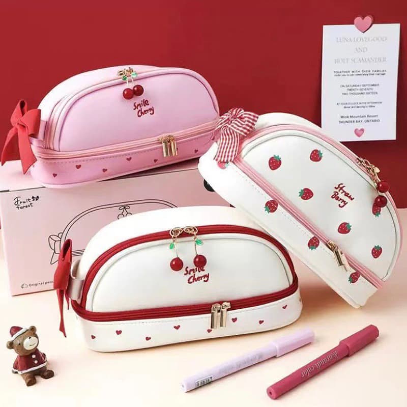 Estojo De Lápis PU Dupla Camada De Grande Capacidade