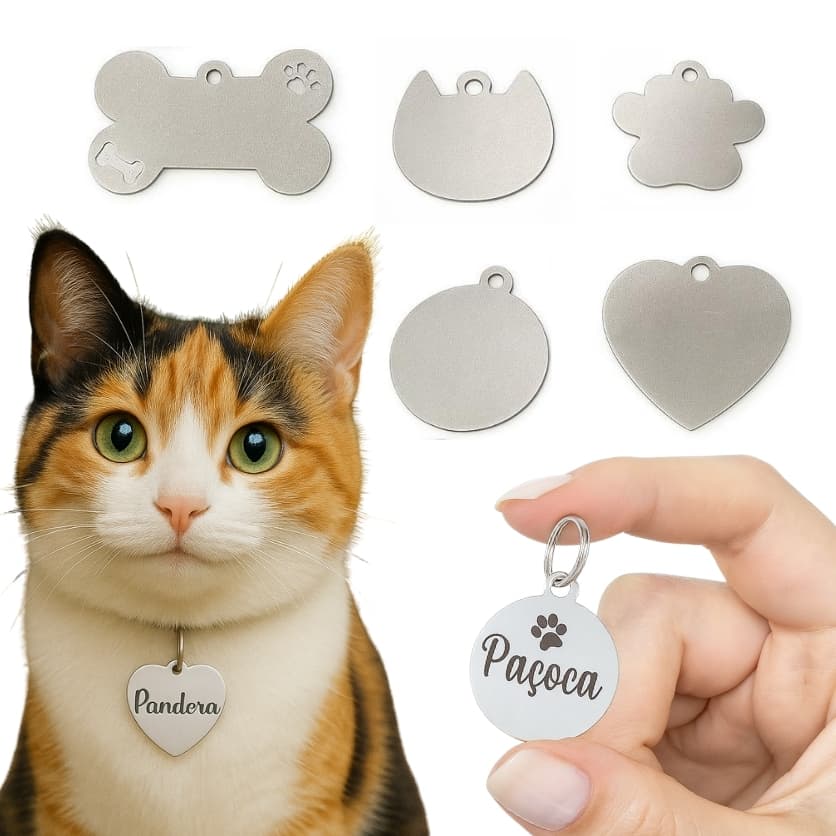 Pingente De Identificação Pet Para Coleira de Cachorro e Gato Personalizado Gravação Nome + Telefone