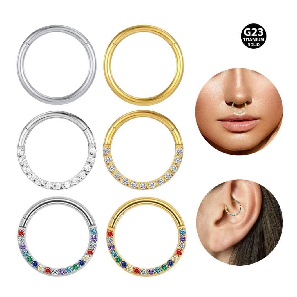G23 Piercing Argola Septo Titânio 6/8/10mm Com Zircônias Segmento para Nairz Daith Helix Tragus