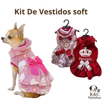 Kit 1-3 Vestidos de Inverno para pet, Vestido Soft de inverno para cães e gatos, vestido de inverno