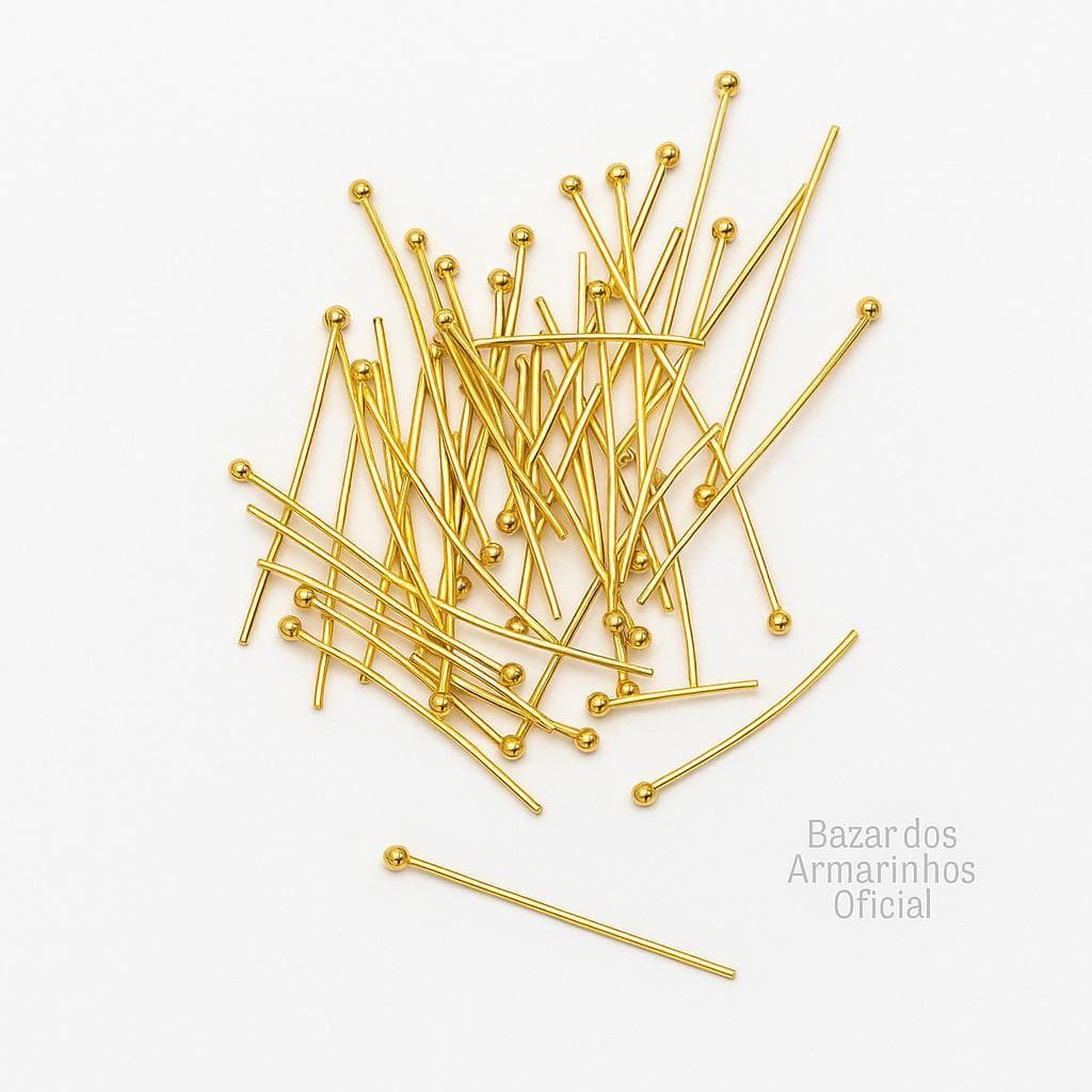 Kit 250 Alfinetes de Cabeça Bolinha/Esfera 25mm Dourado/Níquel para Fabricação de Bijuterias