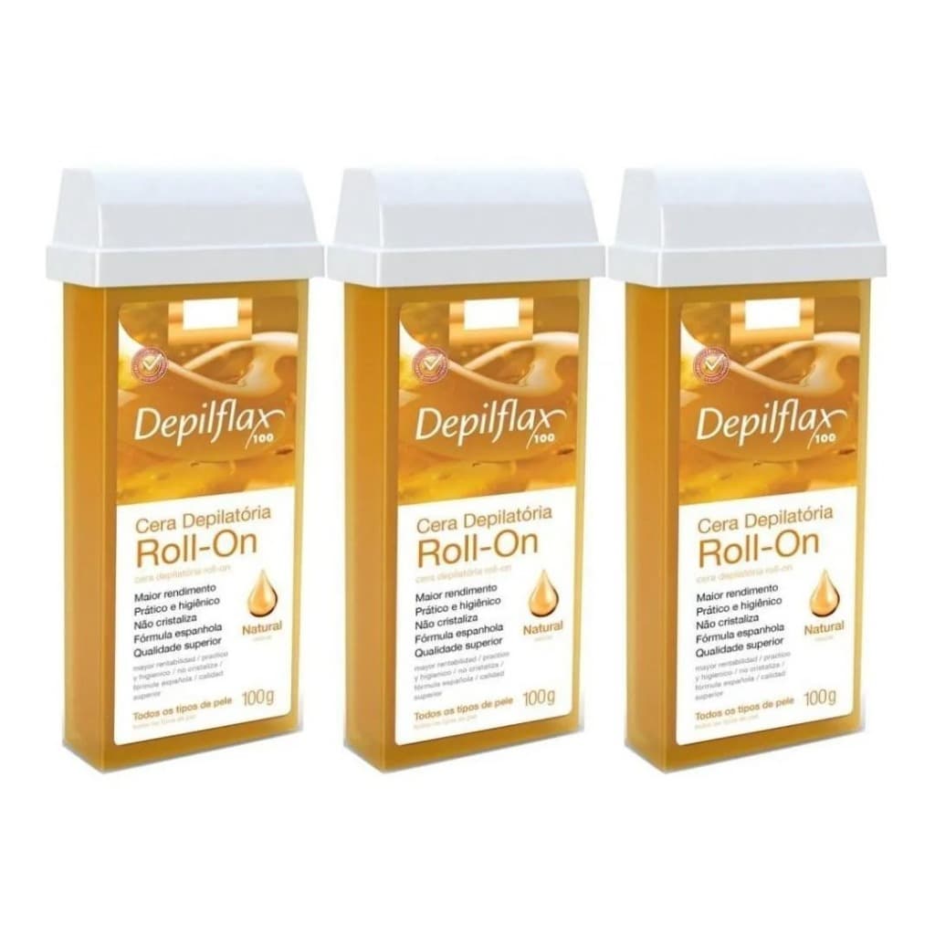 Cera Refil Roll On Depilflax Natural Kit com 3 Unidades 100g