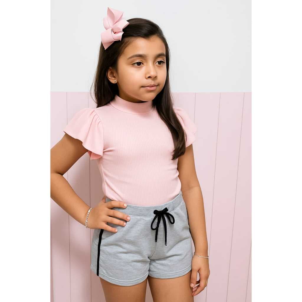 Blusa Cropped Manga Curta feminino Infantil Menina Verão Tendencia Blusinha babado Blogueira