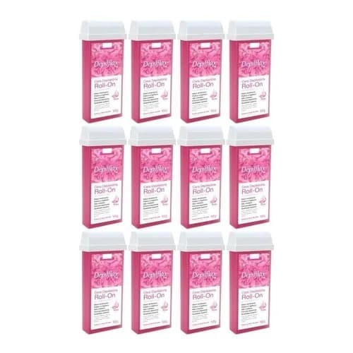 Cera Refil Roll On Depilflax Rosa Kit com 12 Unidades 100g