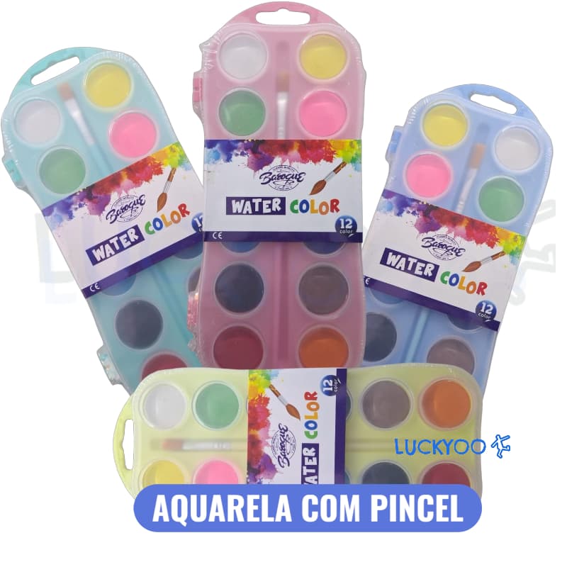 Paleta de Tinta Aquarela 12/16/18 Cores com Pincel Escolar Arte Desenho Colorir Infantil Artesanato Pintura Artístico