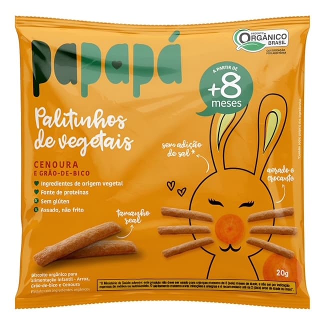 Palitinhos de Vegetais Papapá - Cenoura e Grão de Bico - +8Meses Produto Orgânico