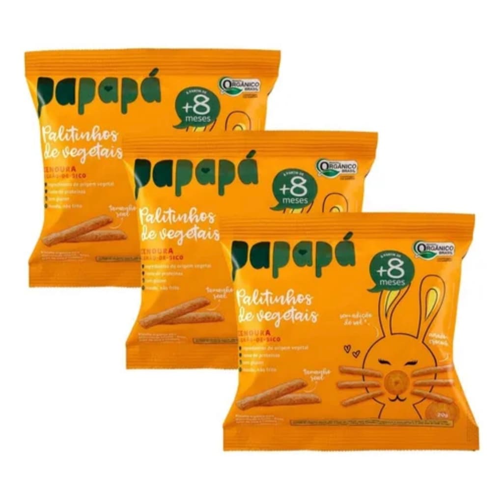 Kit Palitinhos de Vegetais Papapá - Cenoura e Grão de Bico - 3un  +8Meses