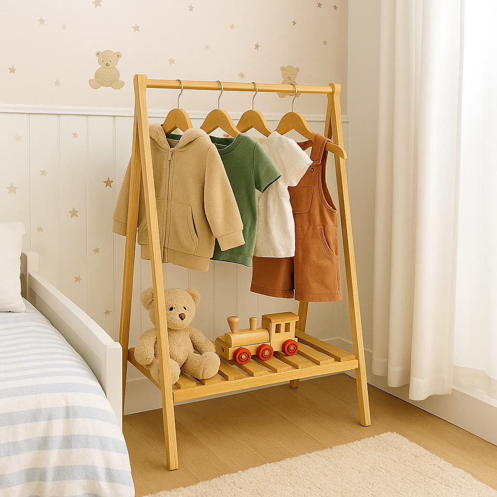 Arara De Roupas Infantil Madeira Pinus Cabideiro Com Prateleira Organizadora Quarto Criança