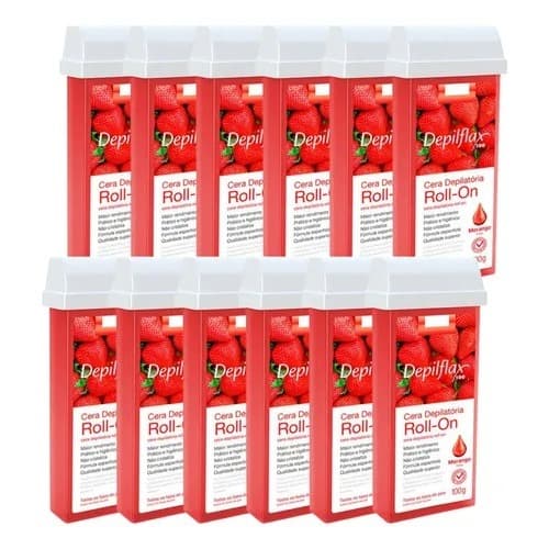 Cera Refil Roll On Depilflax Morango Kit com 12 Unidades 100g