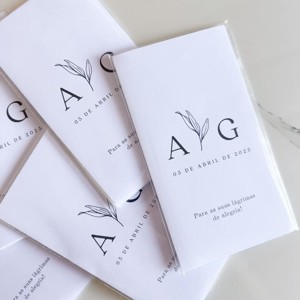 Lágrimas de alegria para casamento - lenços com arte personalizada - Iniciais e Data