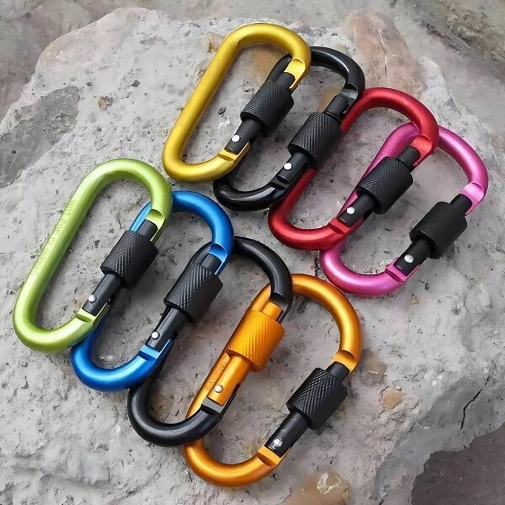 Chaveiro Mosquetão Com Bússola Metal Médio Trava de Roscar Para Camping Acampamento