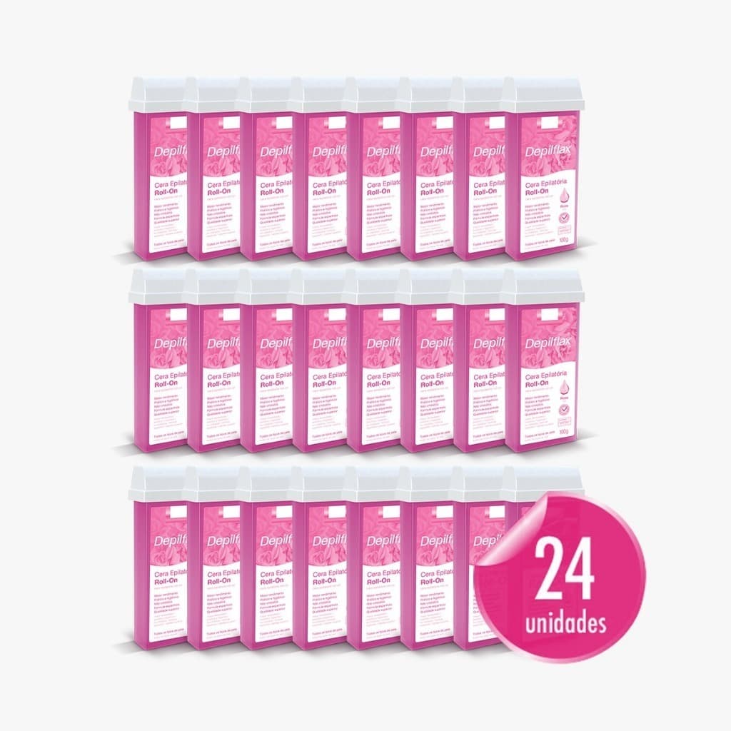 Cera Refil Roll On Depilflax Rosa Kit com 24 Unidades 100g