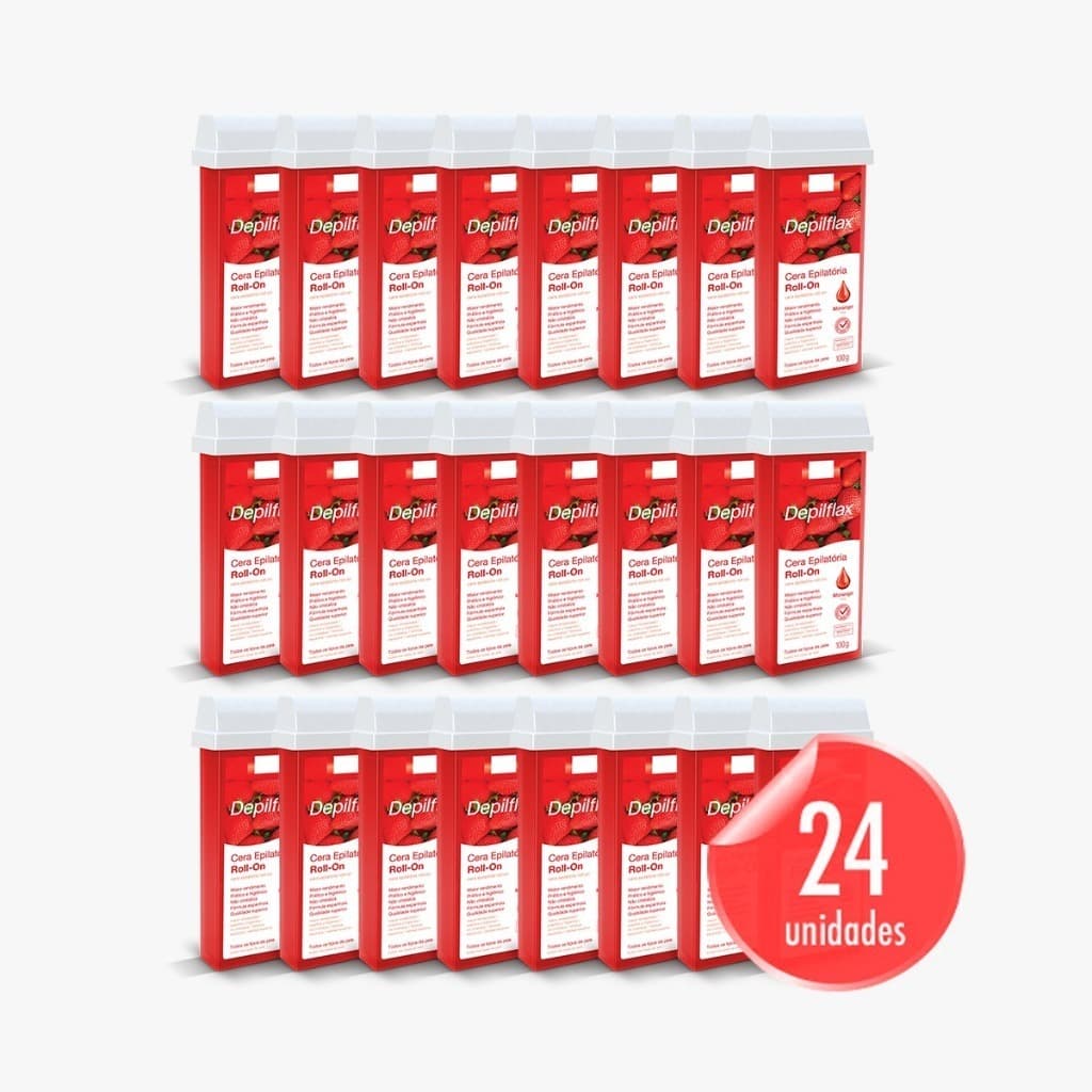 Cera Refil Roll On Depilflax Morango Kit com 24 Unidades 100g