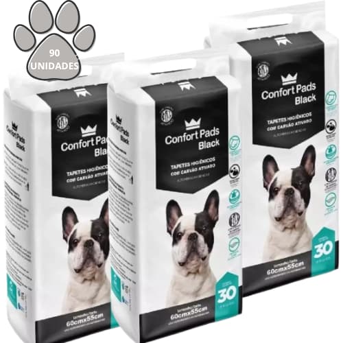 Tapete Higiênico Confort Pads Black 60x55cm com 30 Un para cães