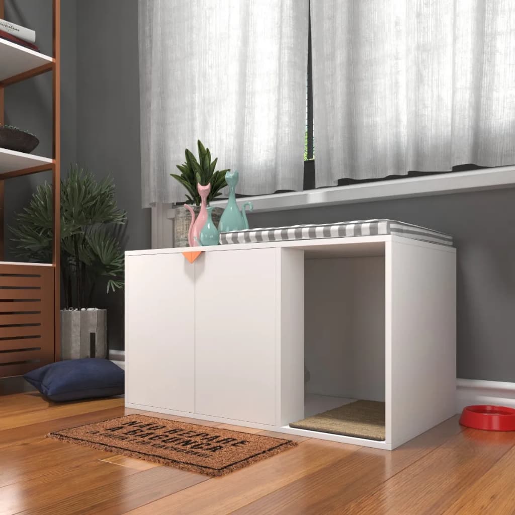 Caixa de Areia Box Sanitário para Gatos Fechado Branco com Cobre