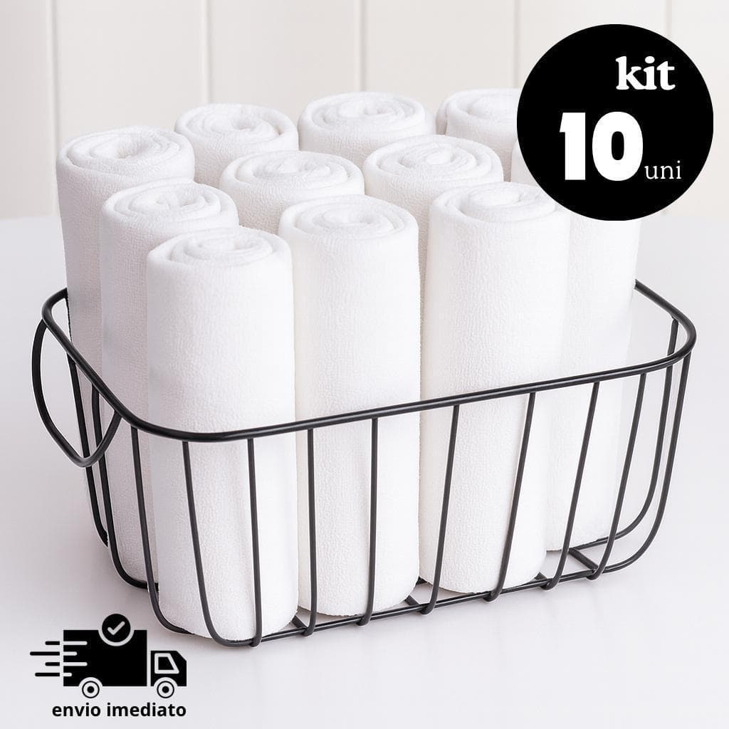 Kit 10 Panos de Prato Branco Liso 100% Algodão Pé De Galinha Alta Absorção Costura Reforçada Cozinha