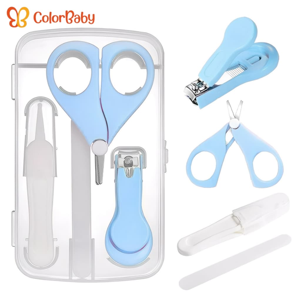 Kit Manicure Infantil com Estojo – Tesourinha, Cortador, Lixa e Pinça Segura para Bebê