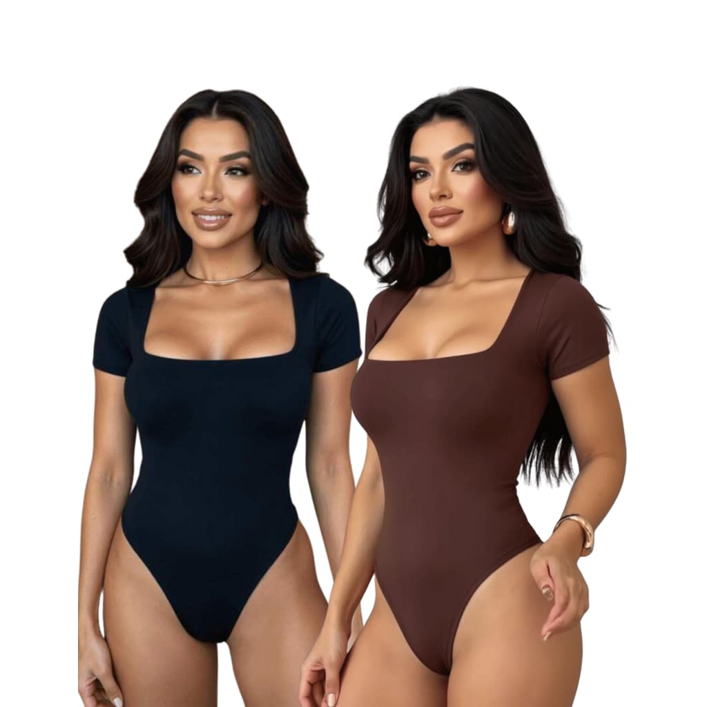 Kit 2 Body Manga Curta Decote Quadrado Feminino Basico Suplex Liso