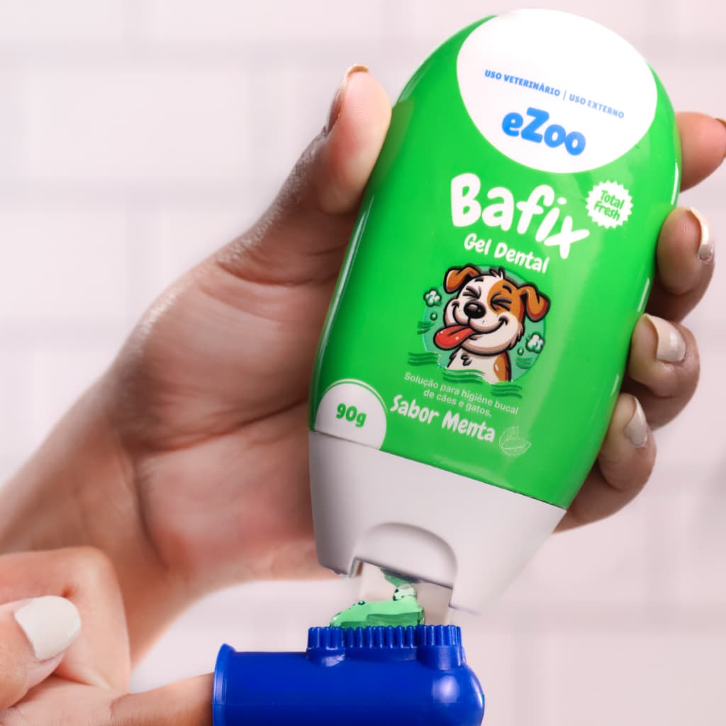 Gel Dental Pasta de Dente Menta para Cachorro e Gato eZoo Bafix 90 g + Brinde Escova Dedeira