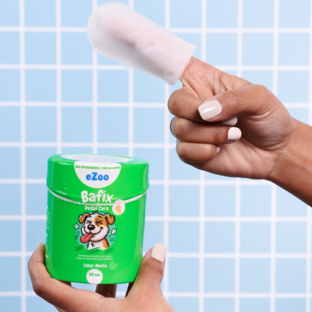 Pote Dedeiras Umedecidas Limpador Higiente Bucal Sabor Menta Cachorro e Gato Bafix Dedal Care eZoo