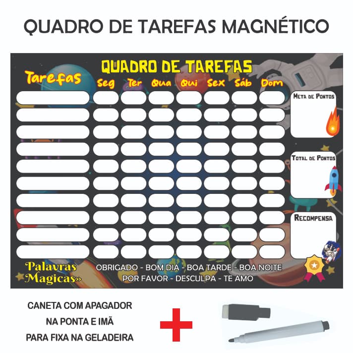 Quadro de Rotina Infantil com Imã Quadro de tarefas diárias Infantil Incentivo Infantil Astronauta