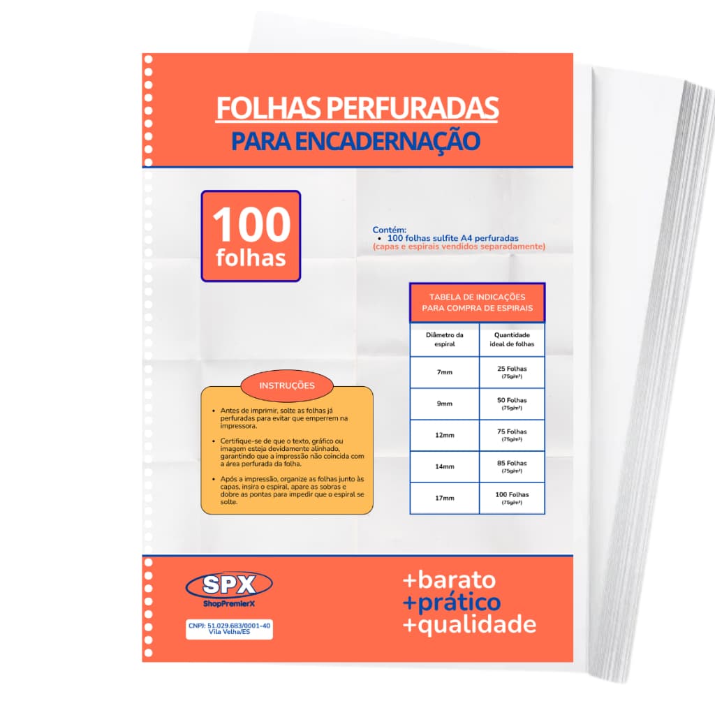 Folha Perfurada SPX para Encadernação Tamanho A4 - 100 Folhas