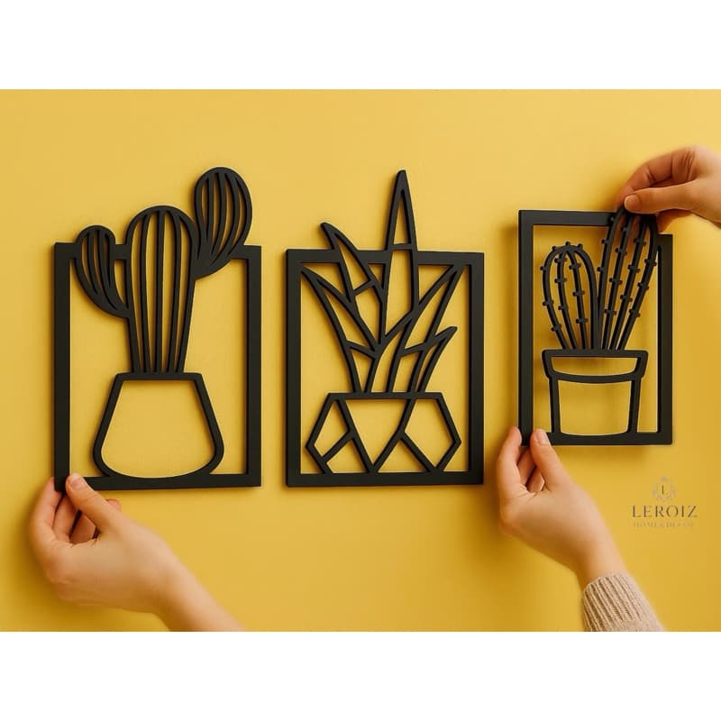 Quadros Decorativos MDF 3 Unidades Plantas Decoração de Parede Moderna Conjunto quadro decorativo sala