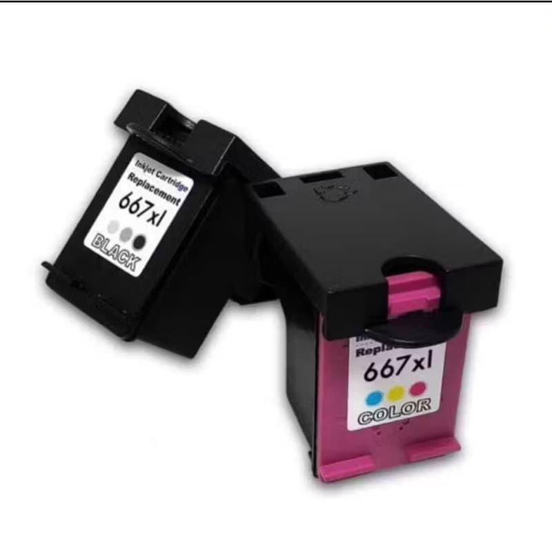 Par Cartucho de Tinta 667 XL Preto e colorido p/ Deskjet Ink Advantage 2874 | Compatível | Alto Rendimento |