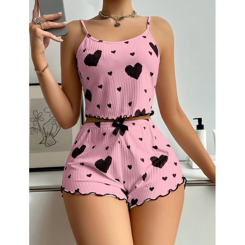 Pijama Feminino Cropped Coração Suede Canelado Conjunto Alcinha P ao G Plus Size Baby Doll