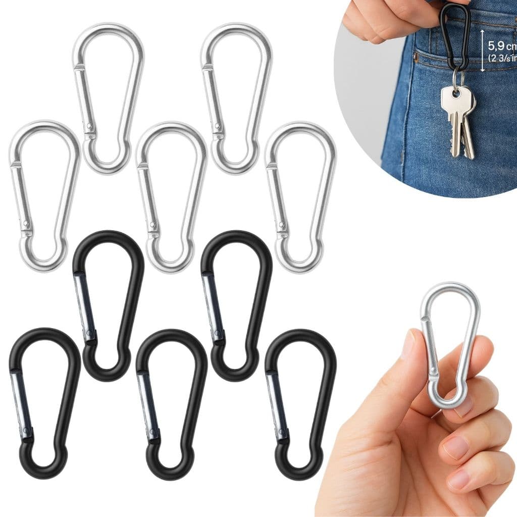 Kit 4, 6, 10 Mini Mosquetão 5,9Cm Trilha Chaveiro Mochila Bolsa Camping com trava Alumínio