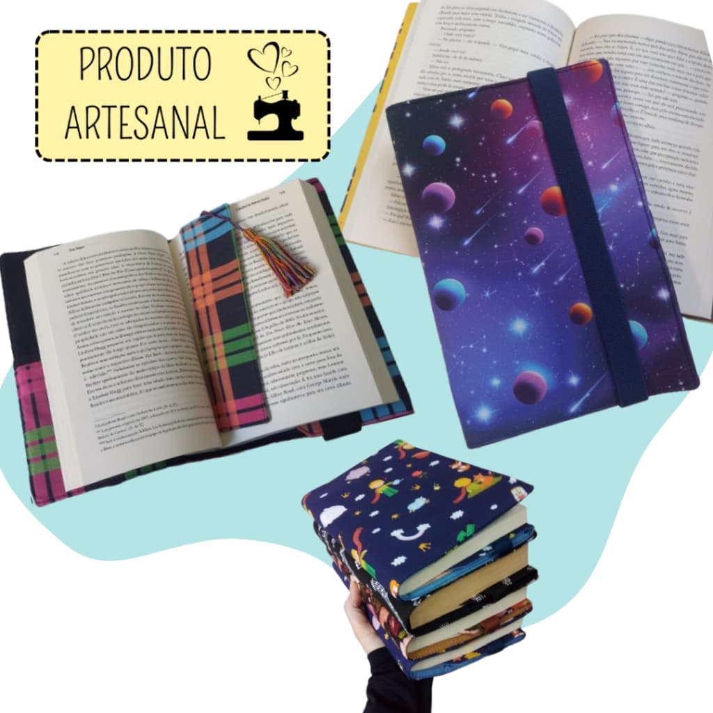 Capa ajustável para livro - Produto Artesanal