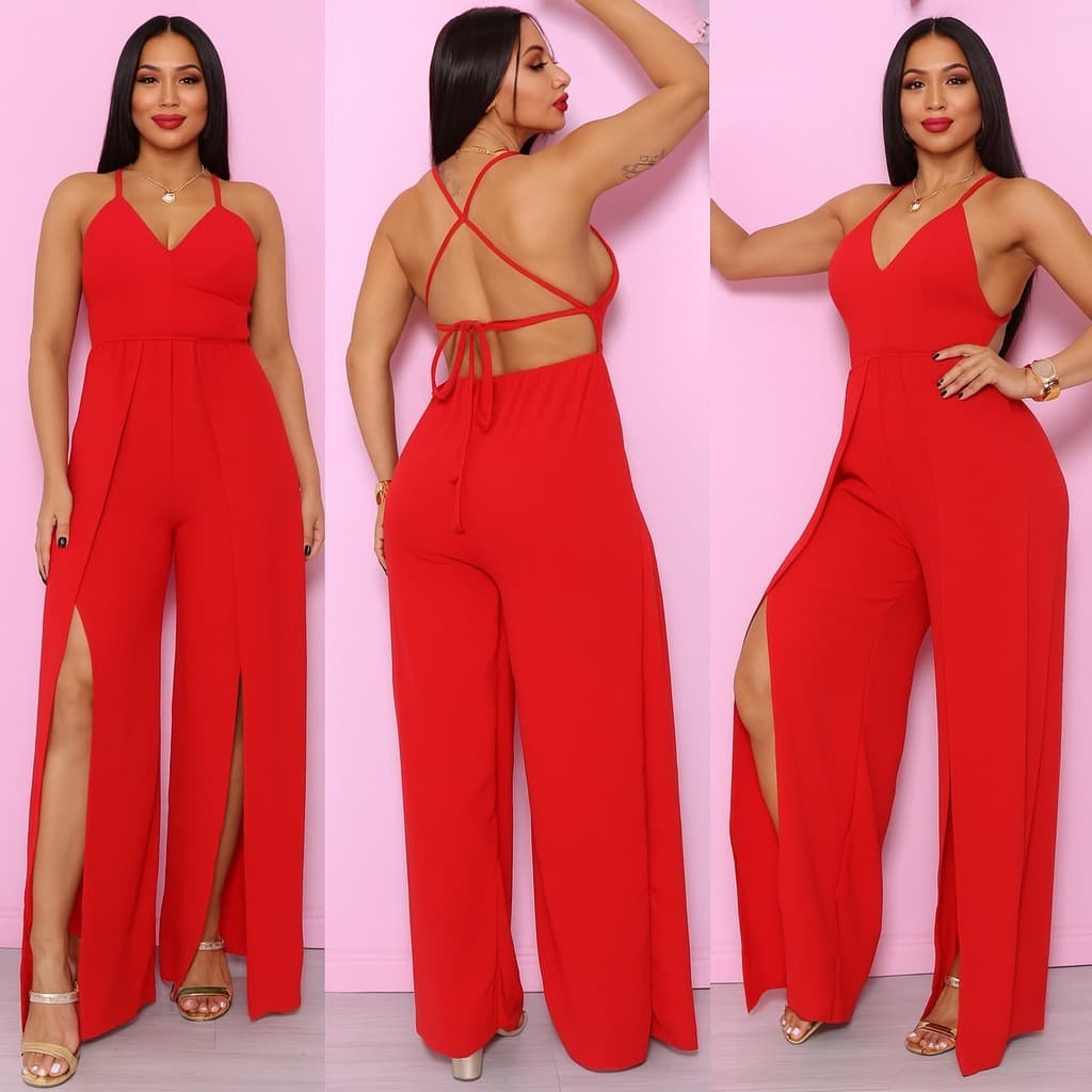 Macacão Feminino Pantalona Duna Com Alça Regulável com Fenda Com Bojo