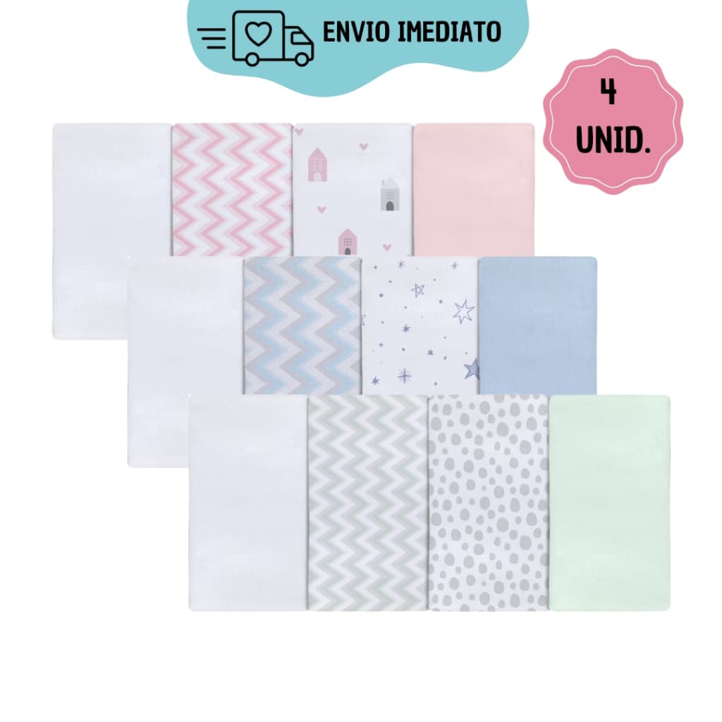 Kit 4 Paninhos de Boca Babete Flanelado para Bebê Infantil 22cm x 22cm 100% Algodão - Papi