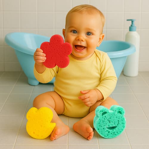Bucha - Esponja de Banho Infantil Divertida – Sapo, Pato e Flor | Limpeza Suave + Muita Espuma