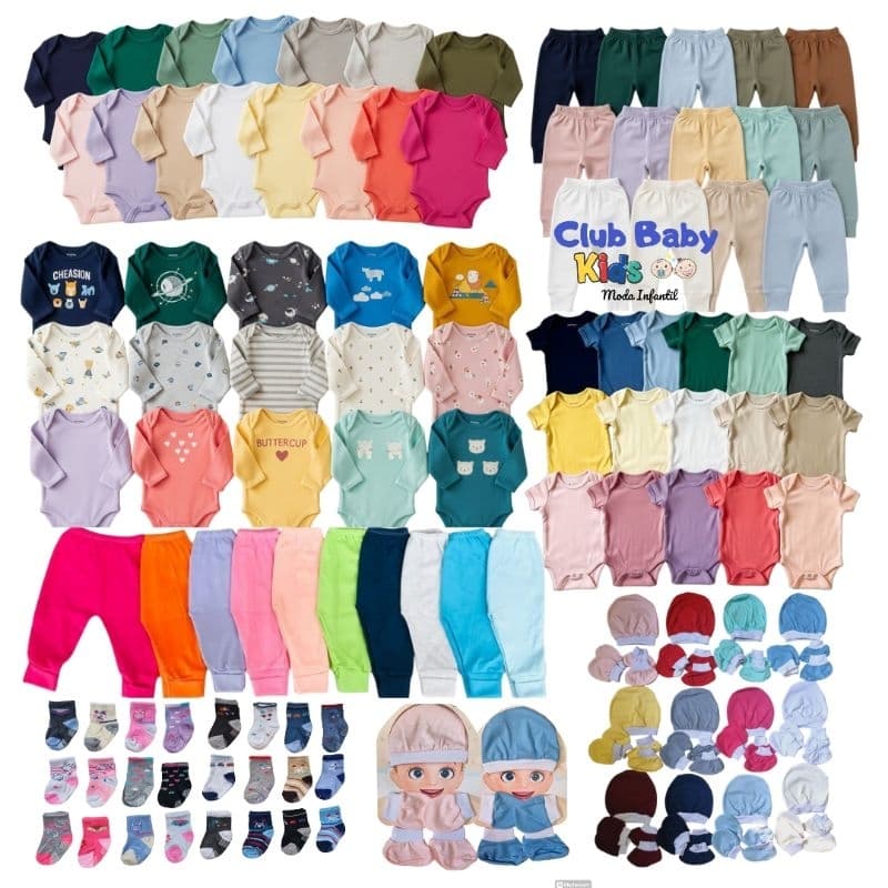 Kit 34 Peças enxoval bebê Estampado e Liso 100% algodão Maternidade menino, menina e neutro