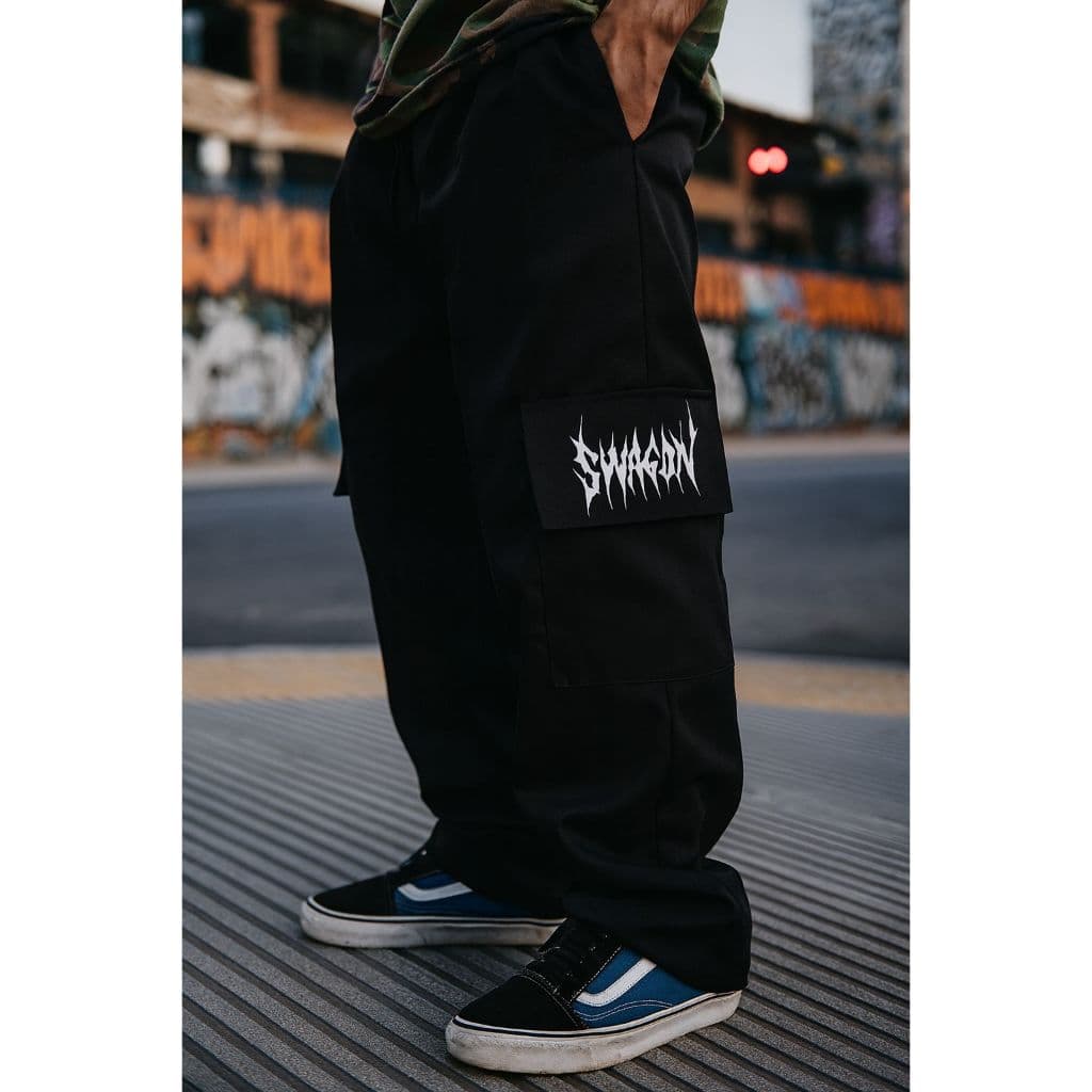 Calça Masculina Cargo Swagon Unissex Hip hop Em Sarja Larga baggy