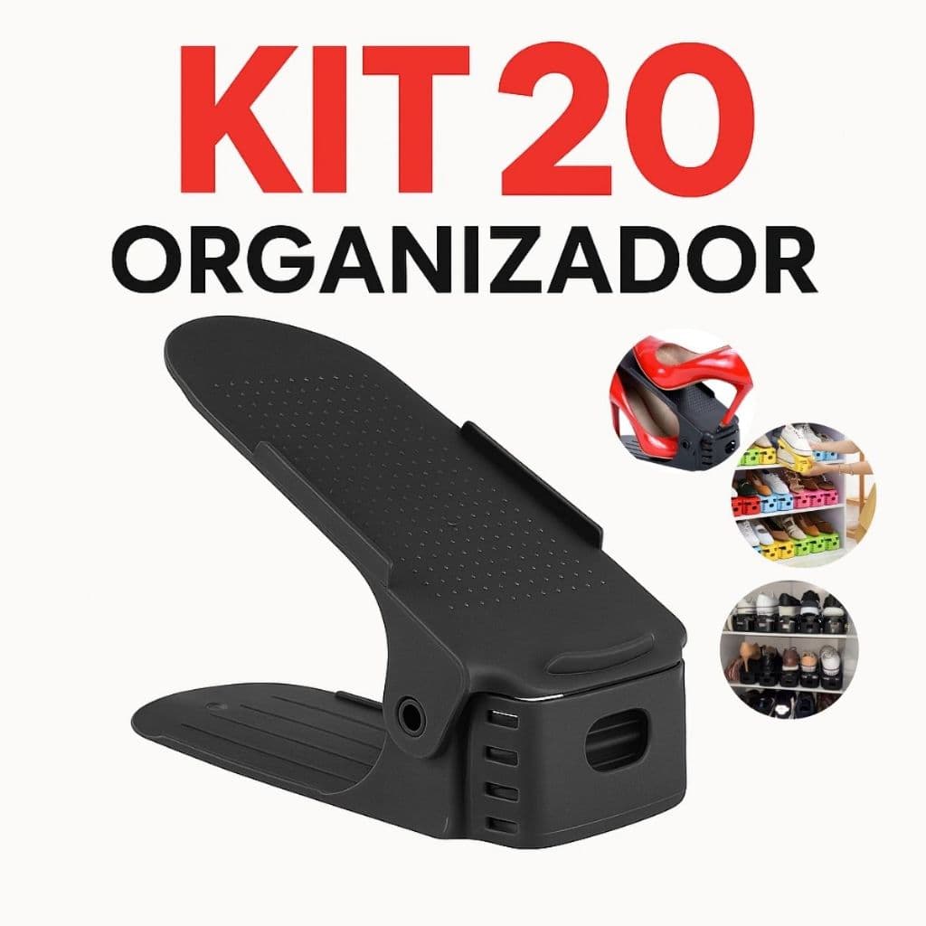 Kit 20 Organizador De Sapatos Saltos e Tênis Com Regulagem de Altura Preto